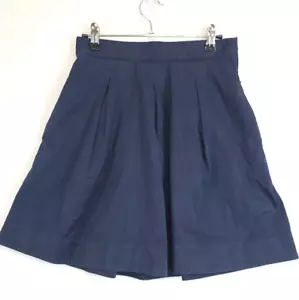 COS Mini Pleated Skirt Women 4 (EUR 36) Pockets Zip 100% Cotton Blue Academia - Picture 1 of 8