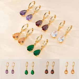 Water drop earrings all-match ear buckle female Retro copper inlaid simple - Imagen 1 de 14