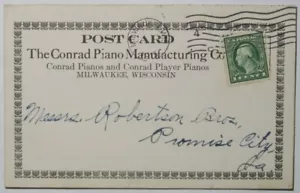 Postal plegable para The Conrad Piano Manufacturing Co. Milwaukee, WI. Querubín enfermo - Imagen 1 de 3