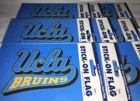 new in pack Lot Of 9 Bruins stick on flag sticker 4 x 6 labtop Skateboard School Cover