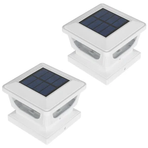 2 Pack White Outdoor Solar Powered LED 4 x 4 3 x 3 Fence Post Cap Lights vinyl  - Picture 1 of 9