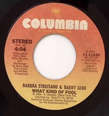 BARBRA STREISAND THE LOVE INSIDE/WHAT KIND OF FOOL COLUMBIA REC. VINYL 45 58-51 - Image 1 of 3