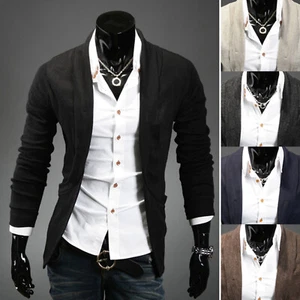 Mens Stylish Ribbed Shawl Collar Knit Cardigan Sweater Jumper Blazer Outwear S/M - Picture 1 of 7