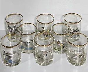 Vintage Duck & Waterfowl Set of Glasses by Artist Ned Smith -8 Gold Rimmed NOS - Picture 1 of 21