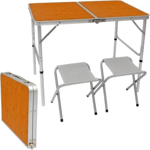 Alu Campingtisch ca. 90x60x70cm höhenverstellbar Reisetisch inkl. 2 Falt-Hocker - Bild 1 von 9
