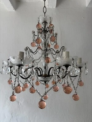 ~c 1920 Francés Rosa Murano Bolas Cristal Swags Araña RARO ¡¡Hermoso!!!~ Foto 1 de 4