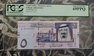 Pick # 32C, 2012 5 SAUDI RIYALS UNC PCGS 69 RADAR SN 122221 HIGH GRADE - Picture 1 of 2