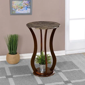 Wood End Table Small Vintage Accent Table with Round Base and Curved Legs - Picture 1 of 12