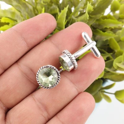 Gemelos de plata de ley 925 con piedras preciosas de amatista verde para hombre joyería regalo para Foto 1 de 3