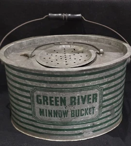 Cubo Minnow ovalado GREEN RIVER de colección, cubo de cebo galvanizado apestado Stk#4 - Imagen 1 de 18