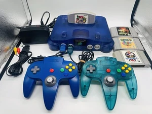 Nintendo 64 N64 Console Midnight Blue + Blue & Clear Green Controller Tested - Picture 1 of 21