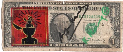 A. WARHOL & Keith Haring 1 Dollarnote Original SIGNIERT + SKIZZIERT +US -Stempel - Bild 1 von 4