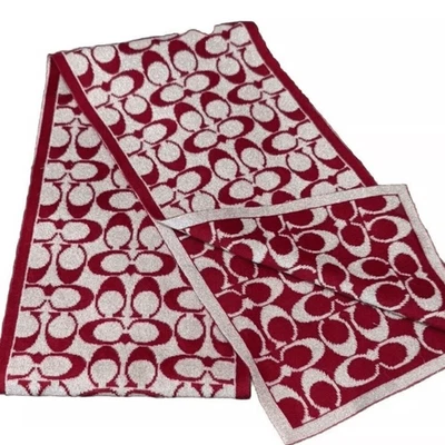 Coach 1941 Rectangle Knit Double C Deep Red Silver Neck, Handbag, waist Scarf - Image 1 of 4