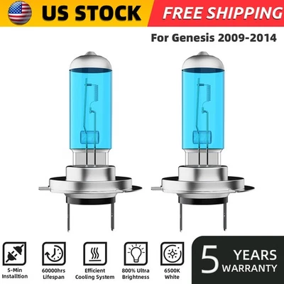 For Hyundai Genesis 2009-2014 H7 Halogen Headlight Bulbs Kit High/Low Beam 6000K - Image 1 of 4