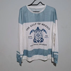 Blue & White "The Gulf Of Mexico" Adult's Long Sleeve Shirt Size 3XL - Picture 1 of 7