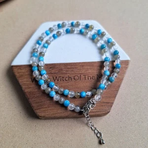 Guardian Angel 4mm Bead Choker Necklace Labradorite Apatite Quartz  - Picture 1 of 9