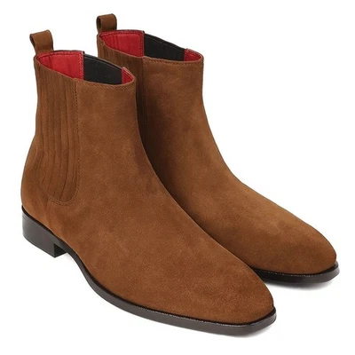 Paul Parkman Men's Tobacco Suede Handmade Chelsea Boots (ID#SD875TOB) - Image 1 of 4