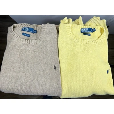 Polo Ralph Lauren Sweater 4X B&T Pima Cotton Tan Yellow BUNDLE/2 Old Money LOGO - Image 1 of 4