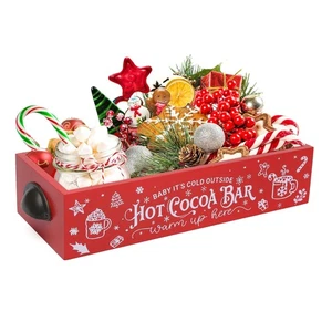 Caja de decoración navideña Hot Cocoa Bar, carrito de almacenamiento de madera roja con asas, caliente... - Imagen 1 de 8