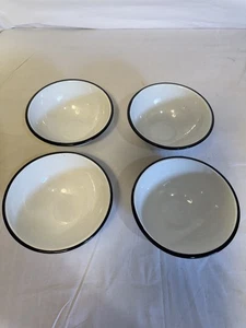 Set of 4 Vintage French Enamel round Bowls with black trim edge retro look mint - Picture 1 of 11