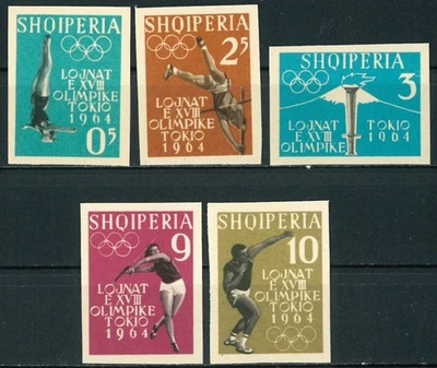 ALBANIA SHQIPERIA SELLOS ANTIGUOS 1962 Juegos Olímpicos - Tokio 1964, Japón - SIN USAR Foto 1 de 2