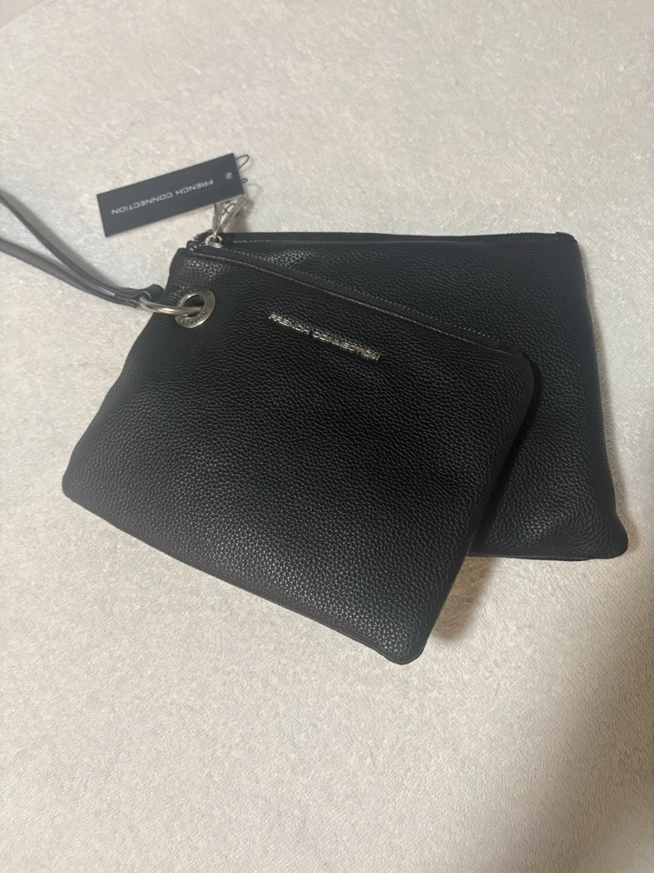 French Connection Lara Pebble Double Slim Pouches Wristlet Black NWT - Image 1 of 4