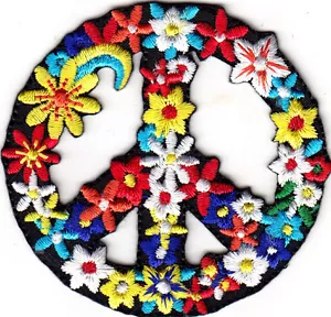BLUME FRIEDENSSCHILD Aufbügeln Aufnäher Liebe Frieden Biker Woodstock Liebe Sommer - Bild 1 von 2