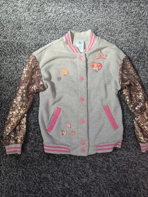 Jaqueta Varsity Disney Store princesa tamanho 3 meninas rosa bronzeado ouro lantejoulas pinos crianças - Imagem 1 de 4