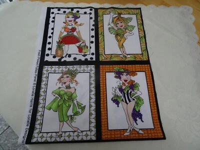 Schöner Stoff 4x Panel L. FRAUEN OBST & GEMÜSE Baumwolle Stoffrest 40cm x 31cm - Bild 1 von 4