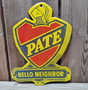 VINTAGE PATE HELLO NEIGHBOR PORCELAIN ENAMEL SIGN SIZE 8" X 6" INCH - Picture 1 of 7
