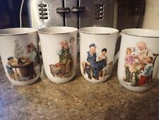 Norman Rockwell Museum Coffee Mugs, Cups White / Gold Trim Set of 4 Vintage