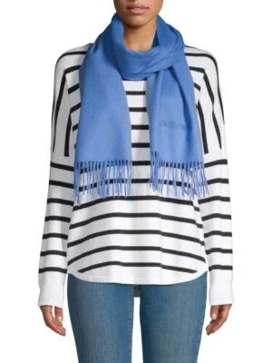 Bufanda con flecos Roberto Cavalli mezcla de lana y cachemir índigo precio de venta sugerido por el fabricante: $395.00 Foto 1 de 2