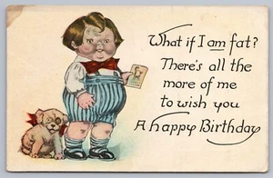 1910 Fat Kid Birthday Chubby Boy & Puppy Comic Postcard - Picture 1 of 2