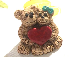80's Bears Etc. Vintage Valentines Bears Holding A Heart Carved country Figurine - Picture 1 of 6