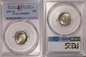 2007 D Roosevelt Dime 10c PCGS SP68FB Full Bands Satin Finish - Picture 1 of 2