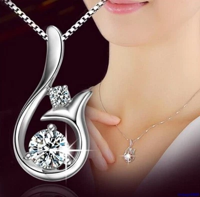 Damen Meerjungfrau Anhänger mit Halskette 925 Silber plattiert Kristall NEU 012 - Bild 1 von 4