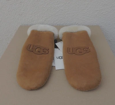 MITONES DE INVIERNO UGG DE GAMUZA CASTAÑO/OVEJA LOGOTIPO HERENCIA ~MUJER L/XL ~NUEVOS CON ETIQUETAS Foto 1 de 3