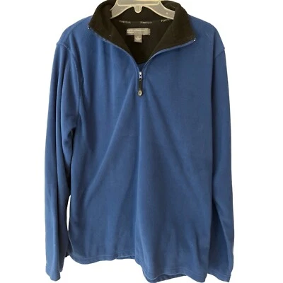 Pullover Perry Ellis Para Hombre Medio Azul Negro Microfleece Cuarto Cremallera Manga Larga Foto 1 de 4