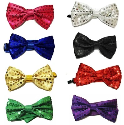 Bow Tie Glitter Sparkly Sequin Dickie Dicky Dance Party Fancy Satin Ties Gift - Image 1 of 2