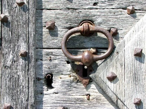 French Antique Very Large Entry Door Wrought Iron Handle Knocker Cover