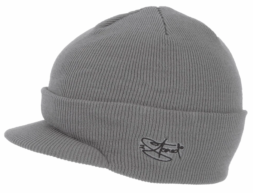 2Stoned Winter-Mütze mit Schirm Visor Beanie Cap Deluxe Grau für Erwachsene