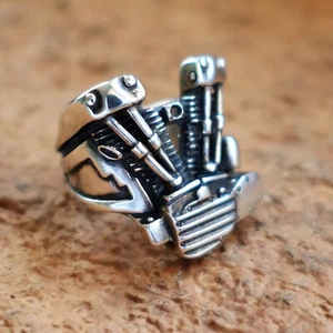 Biker Ring 925 Silber Knucklehead Motor Herren Rocker Siegelring Motorrad MC - Picture 1 of 6