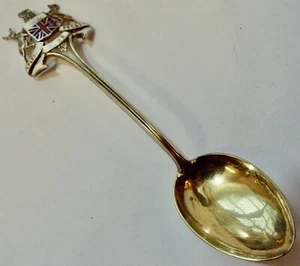ANTIQUE STERLING SILVER ENAMEL BRITISH COLUMBIA COAT OF ARMS SOUVENIR SPOON - Picture 1 of 8