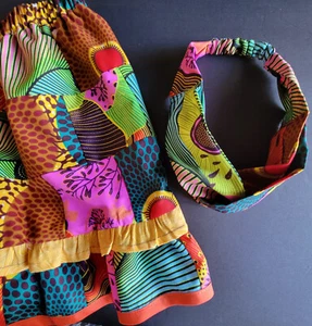 Young Girl Fashion Skirt & Headband Bold African Print Style - Picture 1 of 8