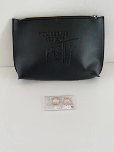 Flex It Pink You're Like Really Pretty Smooth Black Zipped Makeup Bag & 2 rings - Picture 1 of 3