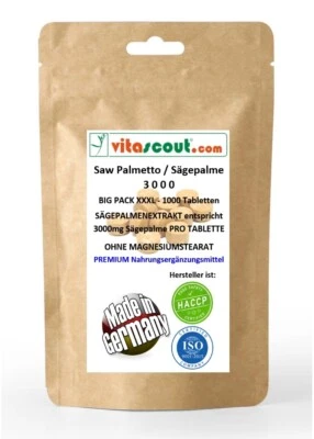 WWW.VITASCOUT.COM Saw Palmetto Extrakt 1000 Tabletten Sägepalme 3000mg LABORGEPRÜFT MADE I GERMANY