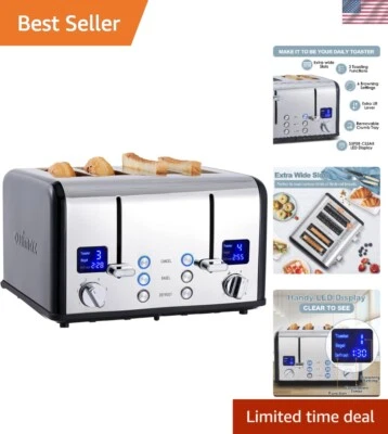 Black Stainless Steel 4 Slice Toaster with Cancel, Bagel & Defrost Functions - Image 1 of 4