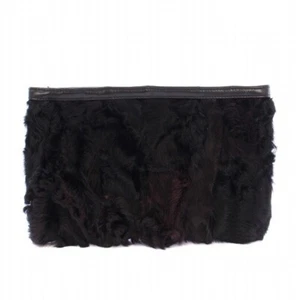 LOEWE Clutch Bag Tote Shoulder Handbag Crossbody Poach Black Fur Leather Used - Picture 1 of 7