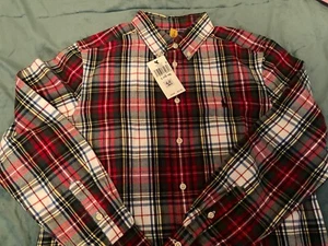 NWT Polo Ralph Lauren Big Boys Plaid Brushed Cotton Oxford Shirt - White/Red L - Picture 1 of 4