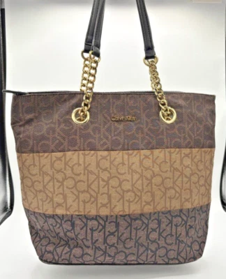 Calvin Klein Signature PVC Tote w/ Chain Strap Shoulder Bag Purse Monogram EUC - Image 1 of 4